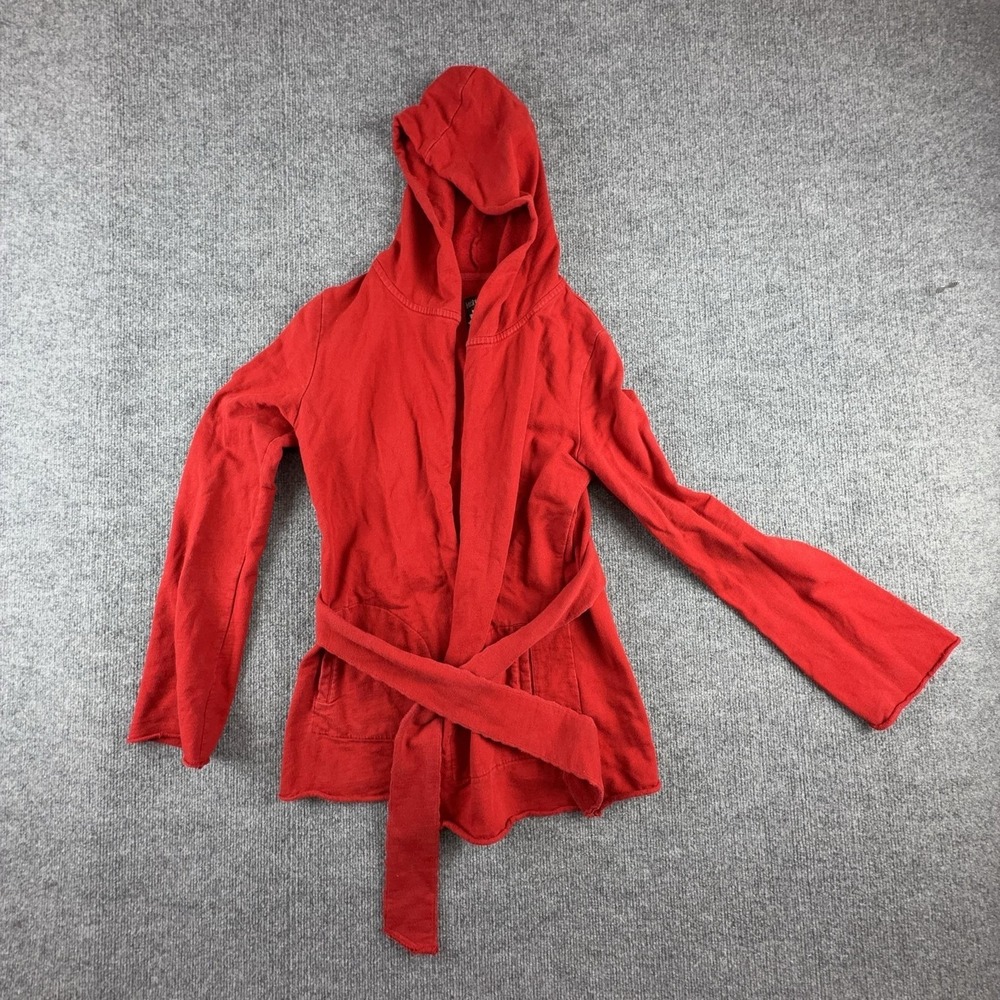 Vintage Lucky Brand Cardigan Sweater Womens Small Red‎ Hooded Belted Open Front